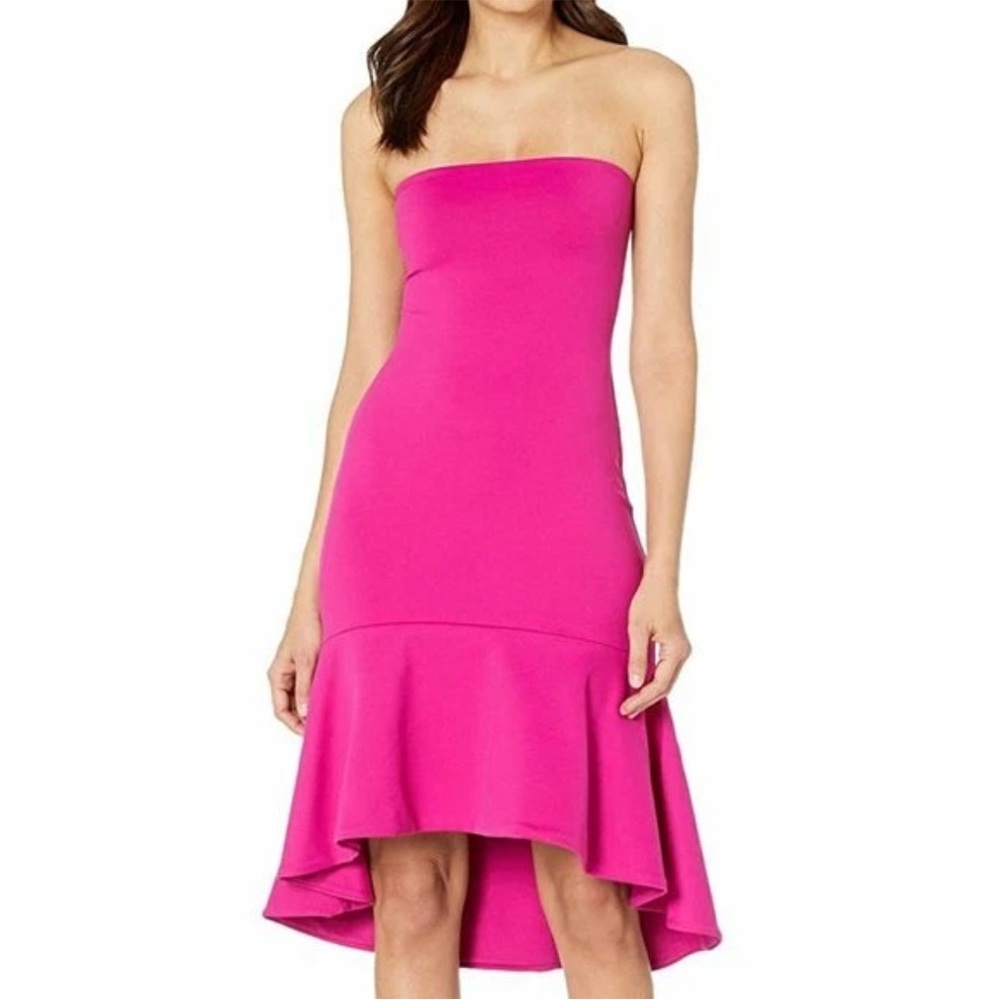 Susana Monaco Ruffle Hem Strapless Peony Pink Dress